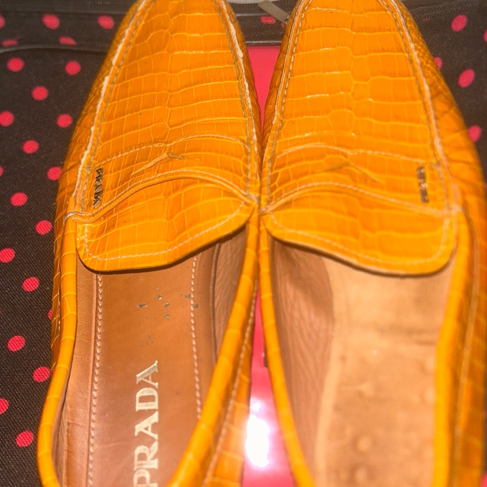 Prada Orange Leather Moccasin Loafers